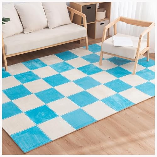 EYRMQWJPC Plüsch-Teppichfliesen mit Verriegelung Pack of 6 Interlocking Foam Patchwork Carpet Mats Multicolor 60x60x1cm(Sky Blue+White) von EYRMQWJPC