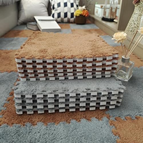 EYRMQWJPC Plüsch-Teppichfliesen mit Verriegelung Plush Foam Puzzle Interlocking Carpet Tiles Pack of 20 Multicolor 30x30x1cm(Brown+Gray) von EYRMQWJPC