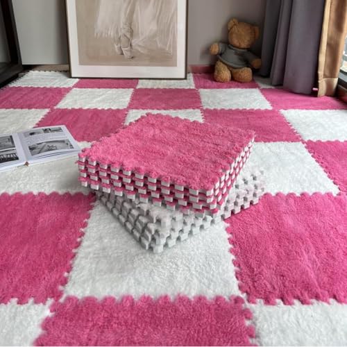 EYRMQWJPC Plüsch-Teppichfliesen mit Verriegelung Plush Foam Puzzle Interlocking Carpet Tiles Pack of 20 Multicolor 30x30x1cm(Red+White) von EYRMQWJPC
