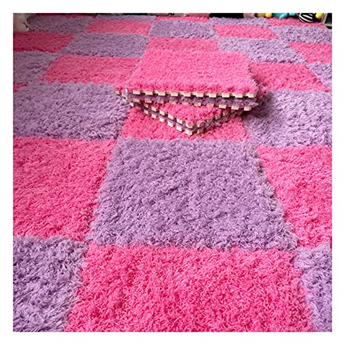 EYRMQWJPC Plüsch-Teppichfliesen mit Verriegelung Square Interlocking Foam Carpet Floor Mat Tiles Multicolor 12x12x0.4 inch Pack of 50(Red Purple) von EYRMQWJPC
