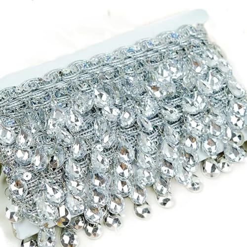 EYRMQWJPC Quastenbesatz 4,5 Yard Kristallperlen Polyester Quaste Fransenbesatz Chainette Fransenbesatz(Silver) von EYRMQWJPC