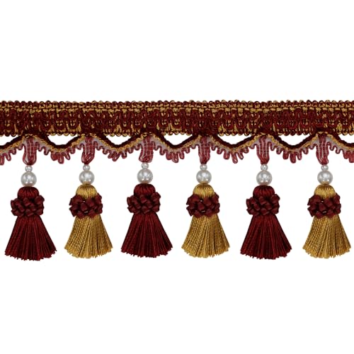 EYRMQWJPC Quastenbesatz Quaste Fransen Besätze Ball Fransen Lampenschirme Vorhang Nähen Fransen Trim 3 Yards(Red) von EYRMQWJPC