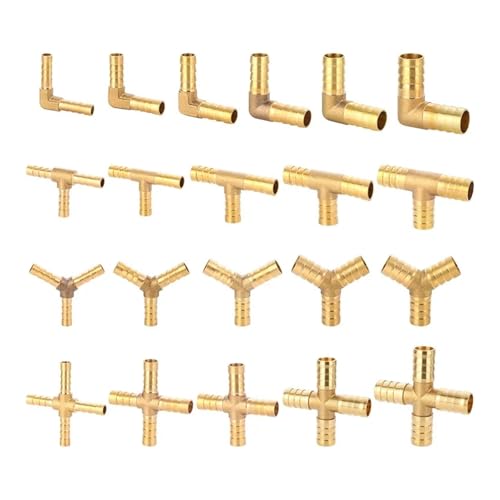 EYRMQWJPC Schlauchverbinder aus Messing 1 STÜCKE Messing Barb Rohrverschraubung 2 3 4 Weg Stecker for 4mm-25mm Schlauch Kupfer(25MM-1PCS T 3 Way) von EYRMQWJPC