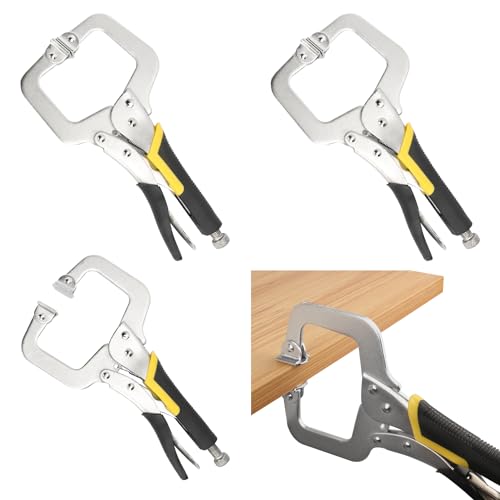 Eine silberne klammer aus karbonstahl. 4 Pack C Clamp Locking Pliers Multiple Sizes Multicolor(Yellow Black Handle,11 Inch) von EYRMQWJPC