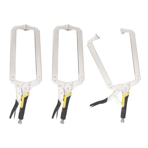 Eine silberne klammer aus karbonstahl. 4 Pack C Clamp Locking Pliers Multiple Sizes Multicolor(Yellow Black Handle,18 Inch) von EYRMQWJPC