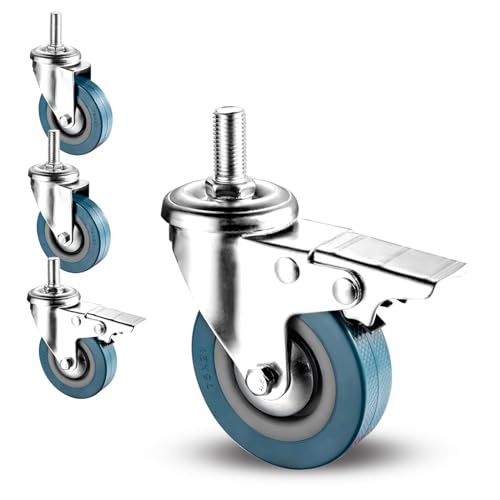 Möbelrollen 4er-Pack PVC-Gewinderollen mit Bremse, mehrere Größen(Swivel+brake,65MM/M10) von EYRMQWJPC