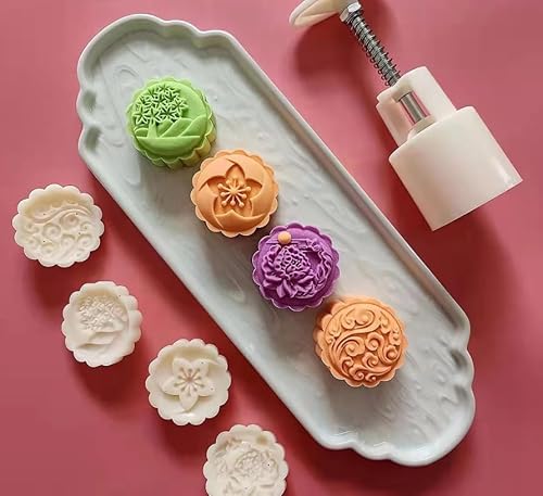 Mondkuchen. 50G Mooncake Form mit Stempeln, 1 und 4/5/6 Stempel, weiß, mehrere Größen, Backwerkzeuge(A,50g 4Pcs) von EYRMQWJPC