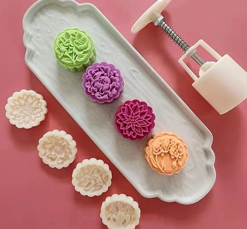 Mondkuchen. 50G Mooncake Form mit Stempeln, 1 und 4/5/6 Stempel, weiß, mehrere Größen, Backwerkzeuge(B,50g 4Pcs) von EYRMQWJPC