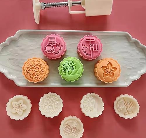 Mondkuchen. 50G Mooncake Form mit Stempeln, 1 und 4/5/6 Stempel, weiß, mehrere Größen, Backwerkzeuge(C,50g 5Pcs) von EYRMQWJPC