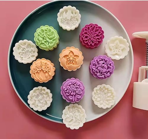 Mondkuchen. 50G Mooncake Form mit Stempeln, 1 und 4/5/6 Stempel, weiß, mehrere Größen, Backwerkzeuge(D,50g 6Pcs) von EYRMQWJPC