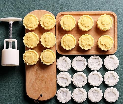 Mondkuchen. Mondkuchenform-Presse, Blumentier, mit Keksstempeln, Packung 6, 8 oder 12 Stück, 50 g(A) von EYRMQWJPC