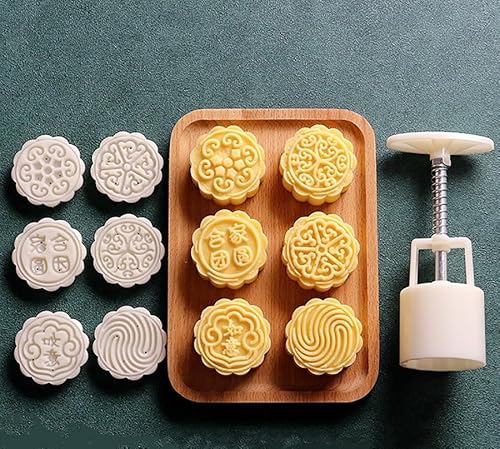 Mondkuchen. Mondkuchenform-Presse, Blumentier, mit Keksstempeln, Packung 6, 8 oder 12 Stück, 50 g(B) von EYRMQWJPC