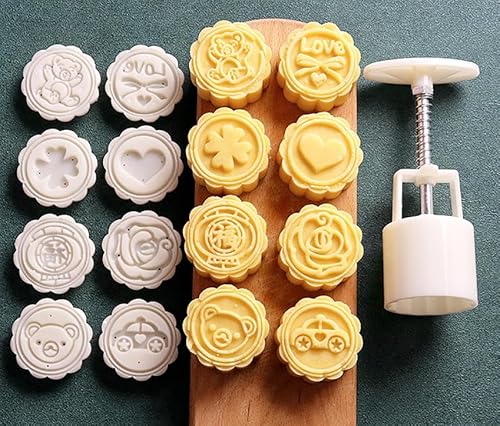 Mondkuchen. Mondkuchenform-Presse, Blumentier, mit Keksstempeln, Packung 6, 8 oder 12 Stück, 50 g(E) von EYRMQWJPC