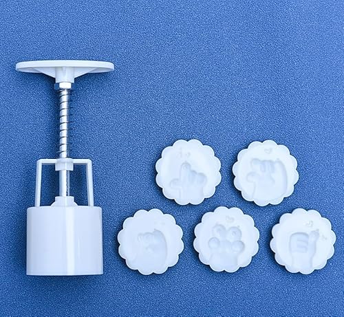 Mondkuchen. Mondkuchenformen-Set, weiß, mit 4er- oder 5er-Packung Stempel, 4,5 cm Durchmesser(5Pcs) von EYRMQWJPC