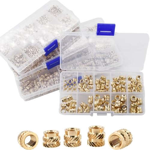 Muttern handfest anziehen Brass Metric Knurled Heat-Set Threaded Hot Melt Insert Nuts Multiple Sizes Kit(M4 (400pcs)) von EYRMQWJPC