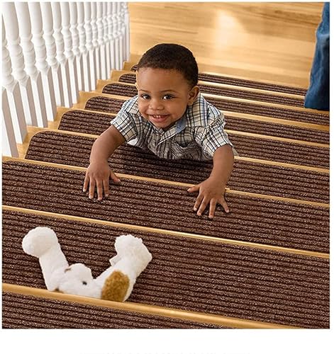 Selbstklebende Treppenstufen Schritt ， Teppich-Treppenstufen, selbstklebend, zuschneidbar, 3er-Pack, mehrfarbig, mehrere Größen(Double Stripe Coffee Color,14PCS) von EYRMQWJPC