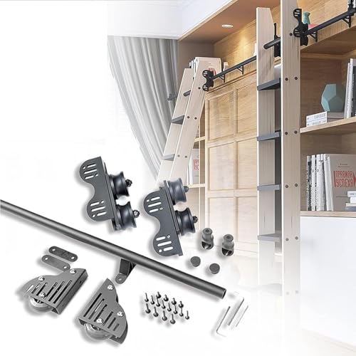runde Rollenlaufleiter, Hardware-Kit for einziehbare Rollleitern aus Kohlenstoffstahl mit Bodenschienen Edelstahlrollen in mehreren Größen(200cm(6.6 ft) track kit) von EYRMQWJPC