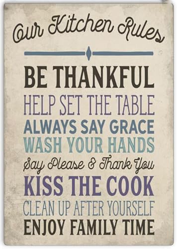 Aluminium-Schilder, lustiges Blechschild, Aufschrift "Our Kitchen Rules Be Thankful Kiss The Cook Enjoy Family Time", 20,3 x 30,5 cm Aluminium-Schilder, lustiges Blechschild, Aufschrift "Our Kitchen Rules Be Thankful Kiss The Cook Enjoy Family Time", 20,3 x 30,5 cm von EYSL