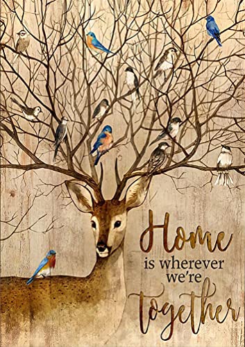 Aluminiumschild, Motiv: Hirsch und Vögel, "Home is Wherever We'Re Together", lustiges Blechschild, Metallkunst-Poster, Geschenk, Zuhause, Café, Bar, Wanddekoration, Zimmertürzubehör, 20,3 x 30,5 cm Aluminiumschild, Motiv: Hirsch und Vögel, "Home is Wherever We'Re Together", lustiges Blechschild, Metallkunst-Poster, Geschenk, Zuhause, Café, Bar, Wanddekoration, Zimmertürzubehör, 20,3 x 30,5 cm von EYSL