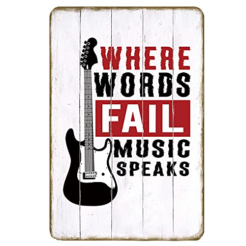 Metall-Blechschild "Where Words Fail Music Speaks", Musikzitat, Gitarre, Retro, klassisch, Vintage, Wandkunst, für Kneipe, Bar, Heimdekoration, 20,3 x 30,5 cm Metall-Blechschild "Where Words Fail Music Speaks", Musikzitat, Gitarre, Retro, klassisch, Vintage, Wandkunst, für Kneipe, Bar, Heimdekoration, 20,3 x 30,5 cm von EYSL