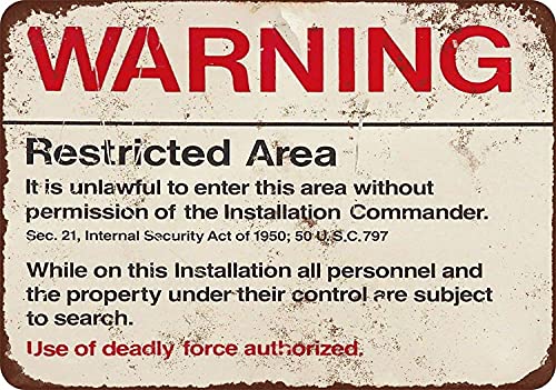 Vintage-Poster "Warning Restricted Military Area" 51, Metall-Blechschild, Wandkunst, Heimdekoration, Küchen-Poster, Café, Pub, Plakette für Zuhause, Bar, Geschäft, Kneipe, Dekoration, 20,3 x 30,5 cm Vintage-Poster "Warning Restricted Military Area" 51, Metall-Blechschild, Wandkunst, Heimdekoration, Küchen-Poster, Café, Pub, Plakette für Zuhause, Bar, Geschäft, Kneipe, Dekoration, 20,3 x 30,5 cm von EYSL