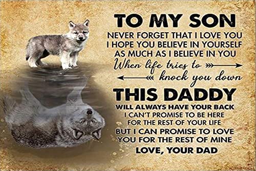 Wolf to Son Never Forget That I Love You, Aluminiumschild, lustiges Blechschild, Metallkunst-Poster, Geschenk, Zuhause, Café, Bar, Wanddekoration, Zimmertürzubehör, 20,3 x 30,5 cm Wolf to Son Never Forget That I Love You, Aluminiumschild, lustiges Blechschild, Metallkunst-Poster, Geschenk, Zuhause, Café, Bar, Wanddekoration, Zimmertürzubehör, 20,3 x 30,5 cm von EYSL