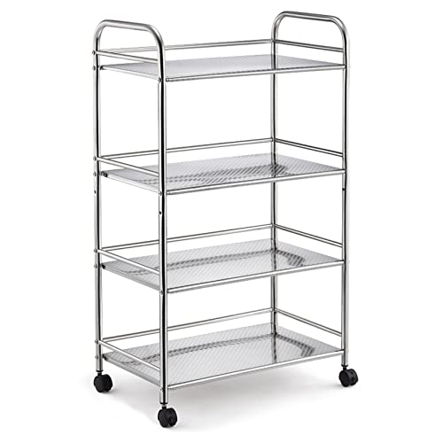 EYUIOPLM Allzweckwagen aus Edelstahl, 4 Ebenen, kommerzieller, robuster mobiler Rollwagen aus Metall mit Rädern for Küche, Restaurant, Krankenhaus, Labor und Zuhause(60x35x100cm) von EYUIOPLM