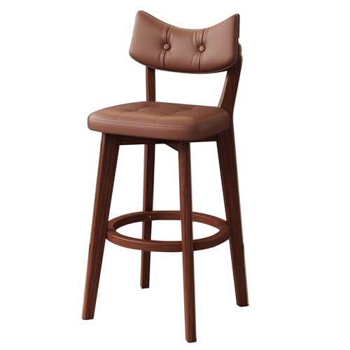 EYUIOPLM Barhocker aus massivem Holz, Barhocker in Thekenhöhe mit Rückenlehne, Bar-Esszimmerstühle aus Pu-Leder, for Kücheninsel, Pub, Frühstückscafé(Brown+Brown,63cm) von EYUIOPLM
