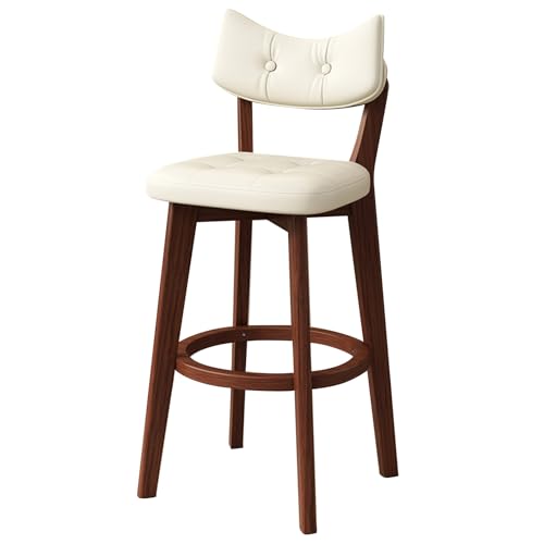EYUIOPLM Barhocker aus massivem Holz, Barhocker in Thekenhöhe mit Rückenlehne, Bar-Esszimmerstühle aus Pu-Leder, for Kücheninsel, Pub, Frühstückscafé(Brown+Cream White,63cm) von EYUIOPLM