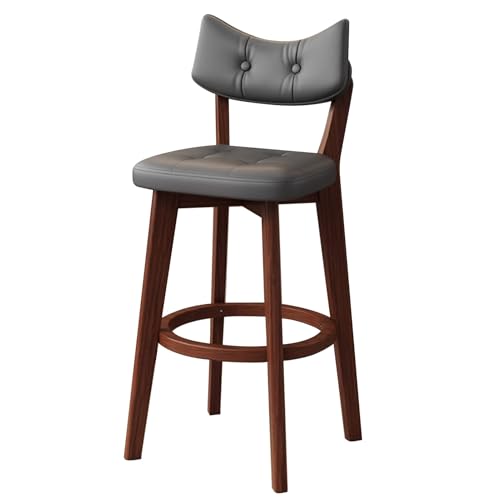 EYUIOPLM Barhocker aus massivem Holz, Barhocker in Thekenhöhe mit Rückenlehne, Bar-Esszimmerstühle aus Pu-Leder, for Kücheninsel, Pub, Frühstückscafé(Brown+Gray,53cm) von EYUIOPLM