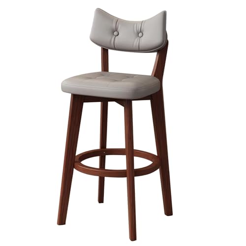 EYUIOPLM Barhocker aus massivem Holz, Barhocker in Thekenhöhe mit Rückenlehne, Bar-Esszimmerstühle aus Pu-Leder, for Kücheninsel, Pub, Frühstückscafé(Brown+Khaki,63cm) von EYUIOPLM
