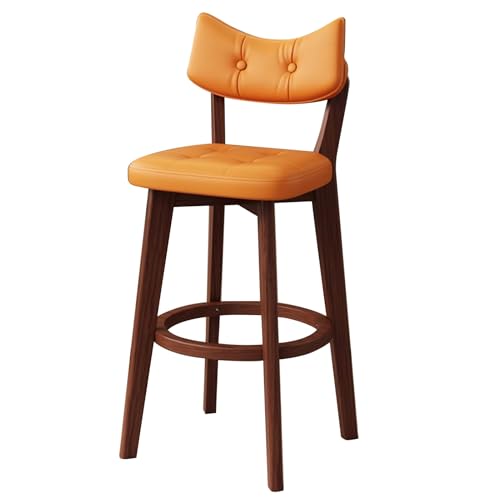EYUIOPLM Barhocker aus massivem Holz, Barhocker in Thekenhöhe mit Rückenlehne, Bar-Esszimmerstühle aus Pu-Leder, for Kücheninsel, Pub, Frühstückscafé(Brown+orange,73cm) von EYUIOPLM