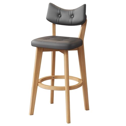 EYUIOPLM Barhocker aus massivem Holz, Barhocker in Thekenhöhe mit Rückenlehne, Bar-Esszimmerstühle aus Pu-Leder, for Kücheninsel, Pub, Frühstückscafé(Wood+Gray,53cm) von EYUIOPLM