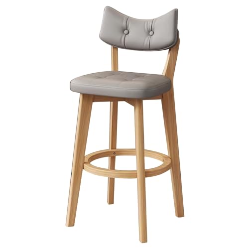 EYUIOPLM Barhocker aus massivem Holz, Barhocker in Thekenhöhe mit Rückenlehne, Bar-Esszimmerstühle aus Pu-Leder, for Kücheninsel, Pub, Frühstückscafé(Wood+Khaki,83cm) von EYUIOPLM