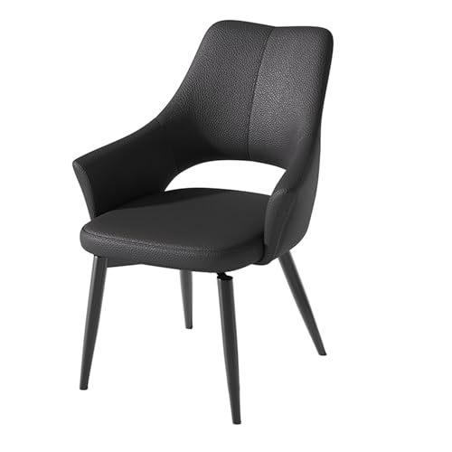EYUIOPLM Esszimmerstühle 180° drehbarer Esszimmerstuhl, Esszimmerstühle aus Litschi-Leder mit Rückenlehne, Küchenstuhl mit stabilen Metallbeinen, for Wohnzimmer, Schlafzimmer, Restaurant(Black) von EYUIOPLM