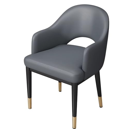 EYUIOPLM Esszimmerstühle Lychee Esszimmerstuhl aus Leder, Schminkhocker mit Rückenlehne, Küchenstuhl mit stabilen Metallbeinen, for das Wohnzimmer, Schlafzimmer, Restaurant, Café(Deep Gray) von EYUIOPLM