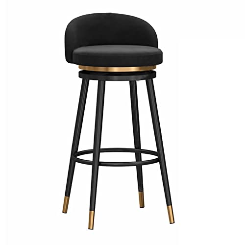 EYUIOPLM Gepolsterter Barhocker aus Samt, um 360° drehbar, Barhocker in Thekenhöhe mit Metallbeinen, Barstühle for die Küche zu Hause(Black Black,65cm) von EYUIOPLM