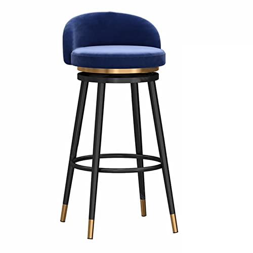 EYUIOPLM Gepolsterter Barhocker aus Samt, um 360° drehbar, Barhocker in Thekenhöhe mit Metallbeinen, Barstühle for die Küche zu Hause(Black Blue,65cm) von EYUIOPLM