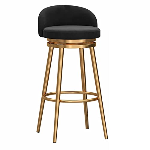 EYUIOPLM Gepolsterter Barhocker aus Samt, um 360° drehbar, Barhocker in Thekenhöhe mit Metallbeinen, Barstühle for die Küche zu Hause(Gold Black,75cm) von EYUIOPLM