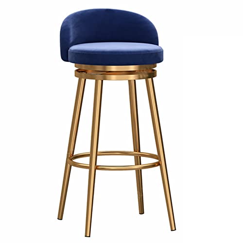 EYUIOPLM Gepolsterter Barhocker aus Samt, um 360° drehbar, Barhocker in Thekenhöhe mit Metallbeinen, Barstühle for die Küche zu Hause(Gold Blue,75cm) von EYUIOPLM