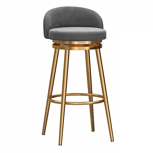 EYUIOPLM Gepolsterter Barhocker aus Samt, um 360° drehbar, Barhocker in Thekenhöhe mit Metallbeinen, Barstühle for die Küche zu Hause(Gold Gray,75cm) von EYUIOPLM