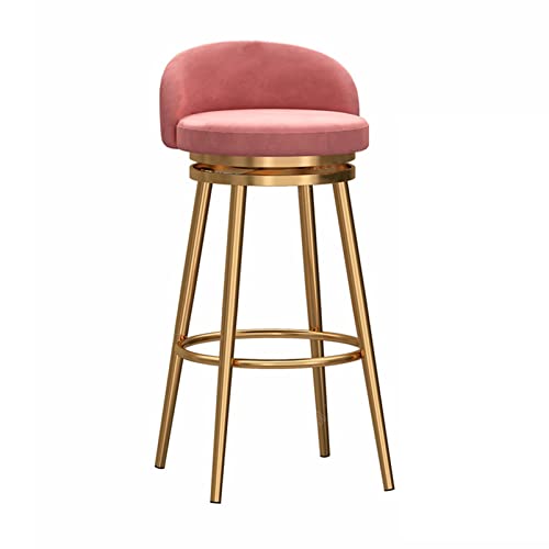EYUIOPLM Gepolsterter Barhocker aus Samt, um 360° drehbar, Barhocker in Thekenhöhe mit Metallbeinen, Barstühle for die Küche zu Hause(Gold pink,75cm) von EYUIOPLM