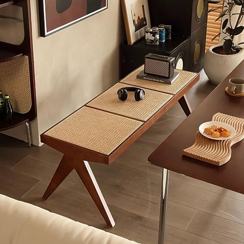 EYUIOPLM Rustikale Eingangsbank aus Eiche, Lange Holzbank for Wohn-Esszimmer, Bettende, Bauernhaus-Inneneingangsbank, Schuhbank(Walnut,128cm) von EYUIOPLM