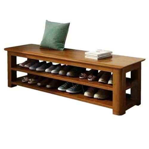 EYUIOPLM Schuhbank aus Massivholz, 2-stöckige Eingangsbank aus Holz, Schuhbankregal im Mid-Century-Stil, Bank am Ende des Bettes for Flur und Wohnzimmer(Walnut,80cm) von EYUIOPLM