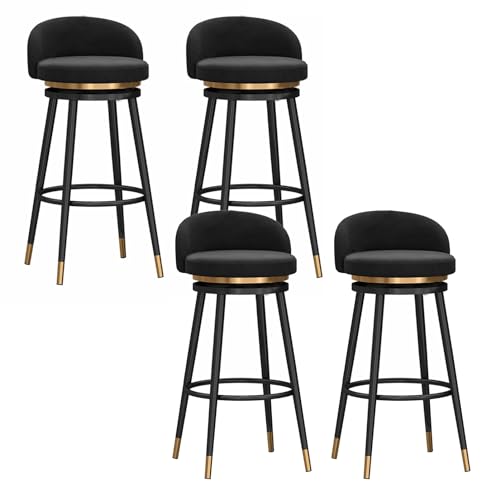 EYUIOPLM Velvet 360° drehbare Barhocker, 4er-Set, Barhocker in Thekenhöhe mit Metallbeinen, gepolsterte Barstühle für die Küche zu Hause(Black Black,65cm) von EYUIOPLM