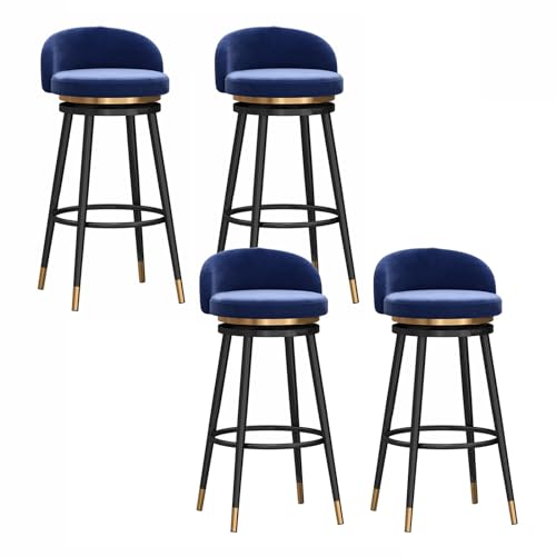 EYUIOPLM Velvet 360° drehbare Barhocker, 4er-Set, Barhocker in Thekenhöhe mit Metallbeinen, gepolsterte Barstühle für die Küche zu Hause(Black Blue,65cm) von EYUIOPLM