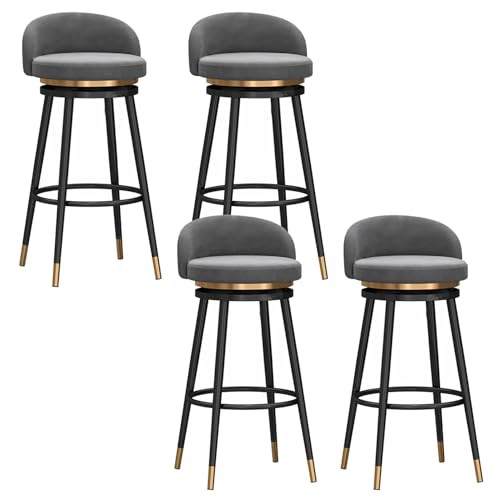 EYUIOPLM Velvet 360° drehbare Barhocker, 4er-Set, Barhocker in Thekenhöhe mit Metallbeinen, gepolsterte Barstühle für die Küche zu Hause(Black Gray,65cm) von EYUIOPLM