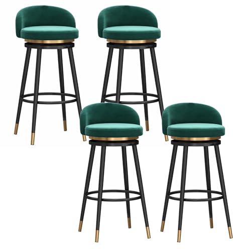 EYUIOPLM Velvet 360° drehbare Barhocker, 4er-Set, Barhocker in Thekenhöhe mit Metallbeinen, gepolsterte Barstühle für die Küche zu Hause(Black Green,75cm) von EYUIOPLM