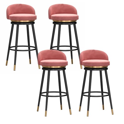 EYUIOPLM Velvet 360° drehbare Barhocker, 4er-Set, Barhocker in Thekenhöhe mit Metallbeinen, gepolsterte Barstühle für die Küche zu Hause(Black pink,75cm) von EYUIOPLM