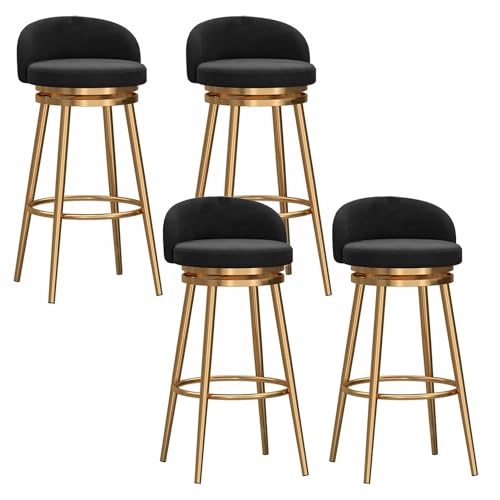 EYUIOPLM Velvet 360° drehbare Barhocker, 4er-Set, Barhocker in Thekenhöhe mit Metallbeinen, gepolsterte Barstühle für die Küche zu Hause(Gold Black,75cm) von EYUIOPLM